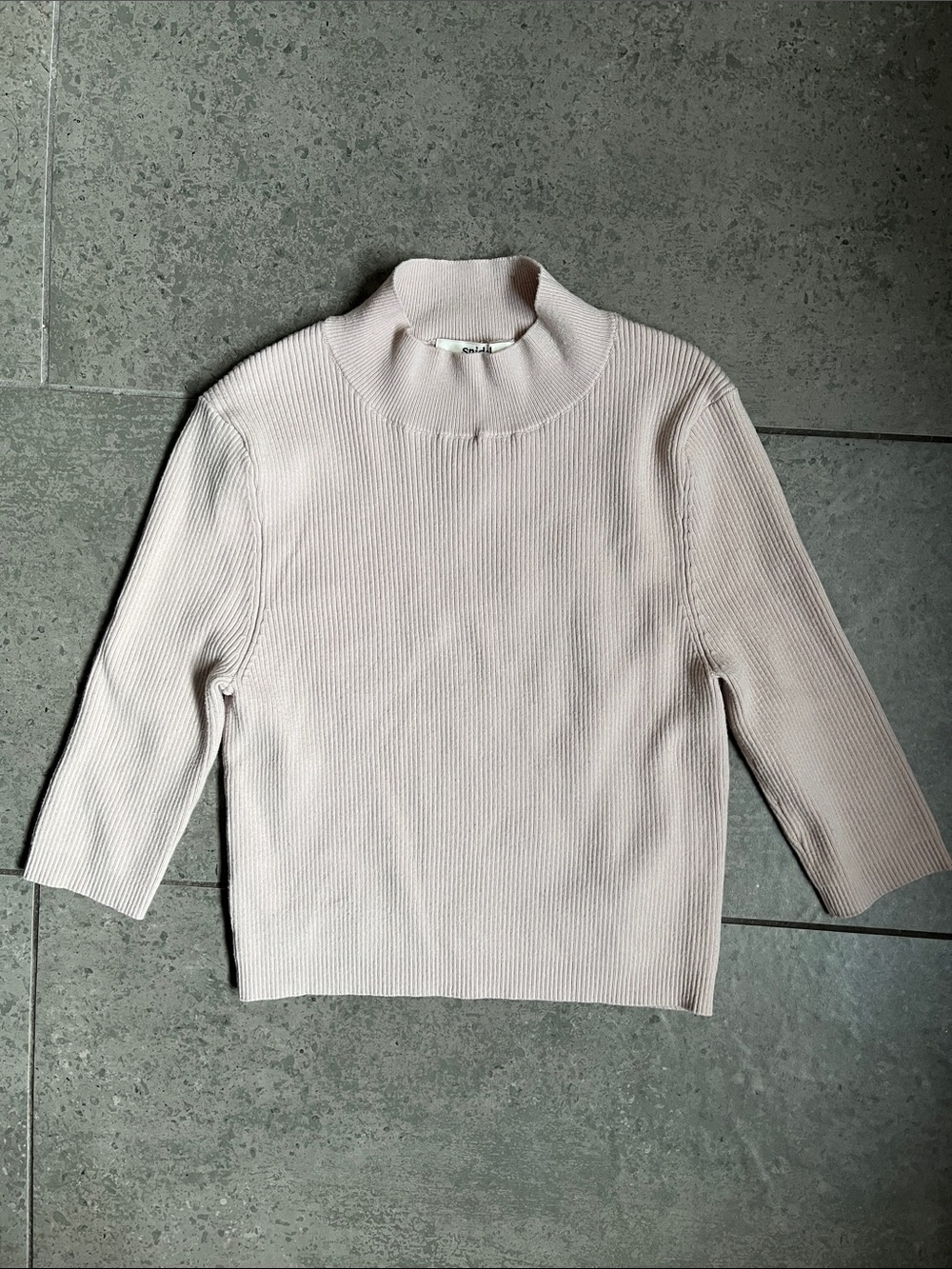 Snidel Tan Cropped ribbed 3/4 sleeved Top Layering Fall staple size F medium